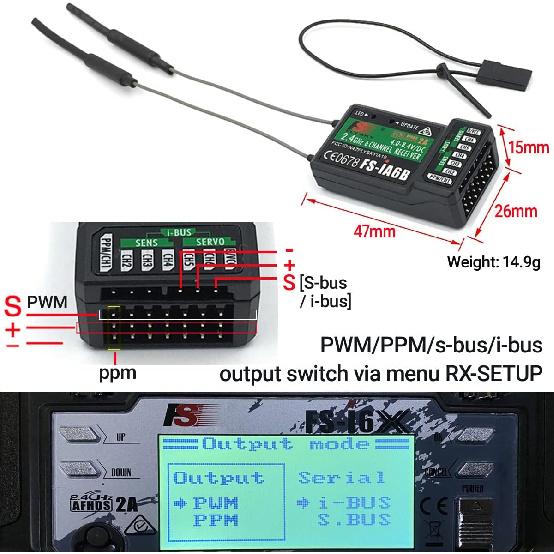 DTXMX Flysky Receiver FS-iA6B 2.4G AFHDS 2A 6Channels Support PWM/PPM/i-Bus Output Compatible Flysky FS-i6 FS-i6X FS-i6S and I10 RC Radio Transmitter