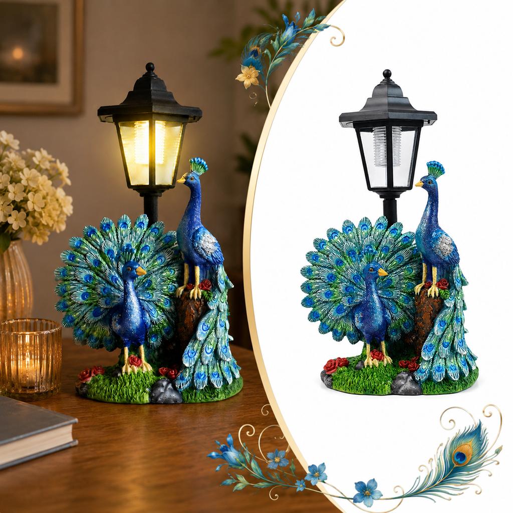 Outdoor Solar Powered Resin Peacock Statue with Garden Lamp Solar Animal Figurine for Yard Patio Courtyard Decoration