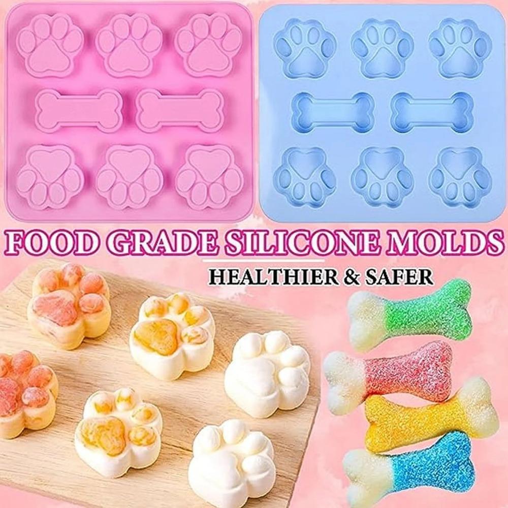 3 силиконовые формы в виде собачьей лапы и кости, 2-в-1, 8 ячеек, многоразовый лоток для кубиков льда и конфет, форма для выпечки шоколада и печенья Pack of 2