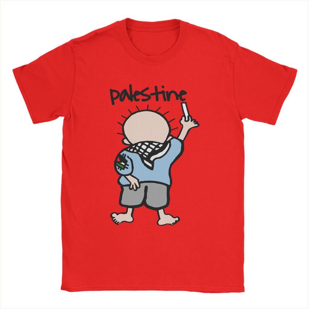 Vintage Handala Wearing Palestine Flag T-Shirt Men Round Collar Pure Cotton T Shirts Short Sleeve Tee Shirt Gift Clothes