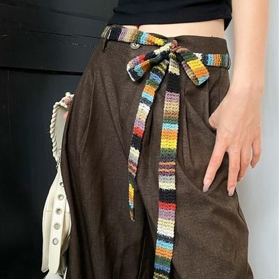 Fashion Colorful Striped Scarf Skinny Belt Long Skinny Scarf Warm Thin Fluffy Neckerchief Women