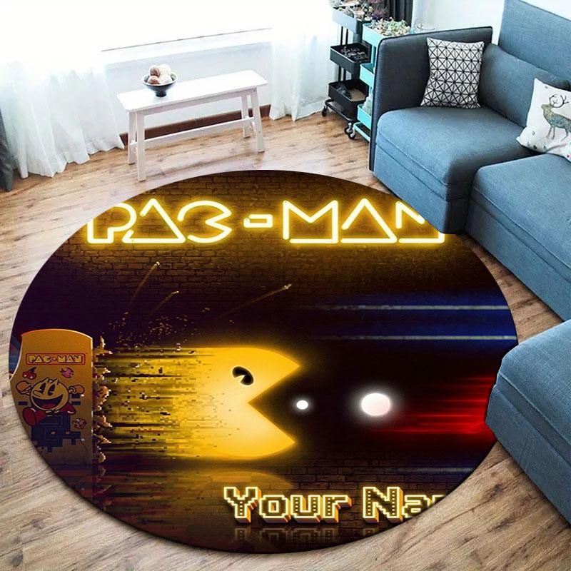 Pac-Man Custom Name Round Area Rug,Carpet Rug for Living Room Bedroom Sofa Playroom Decor,Non-slip Floor Mat