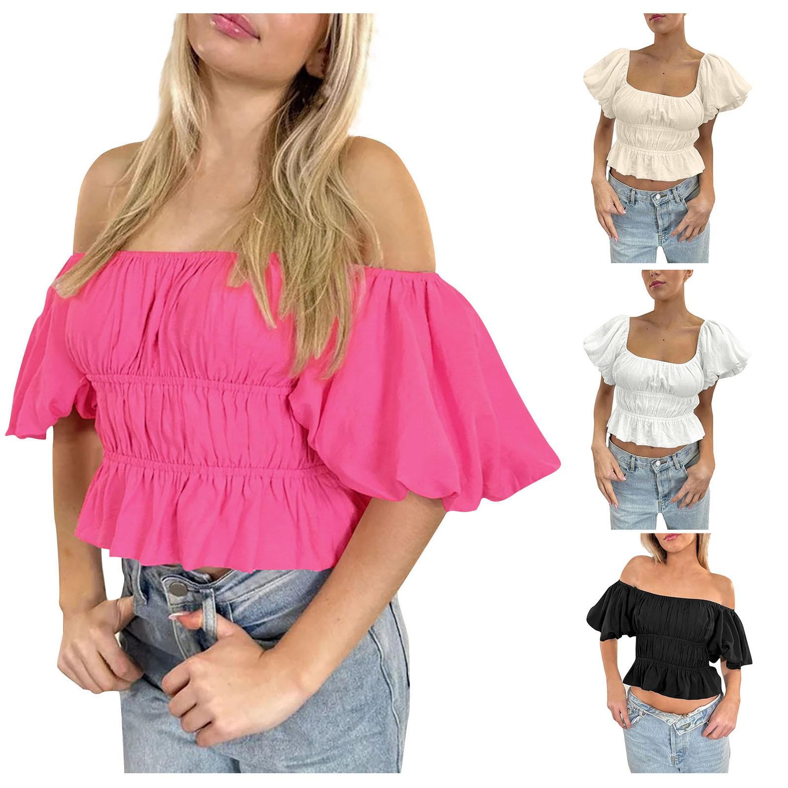 

(Qunide) Women s Ruffle Ruffle Square Neck Short Sleeve Chiffon Top