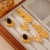 Retro Textured Splicing Earrings: Black Agate, Titanium Steel, Hypoallergenic European & American Fashion for Women