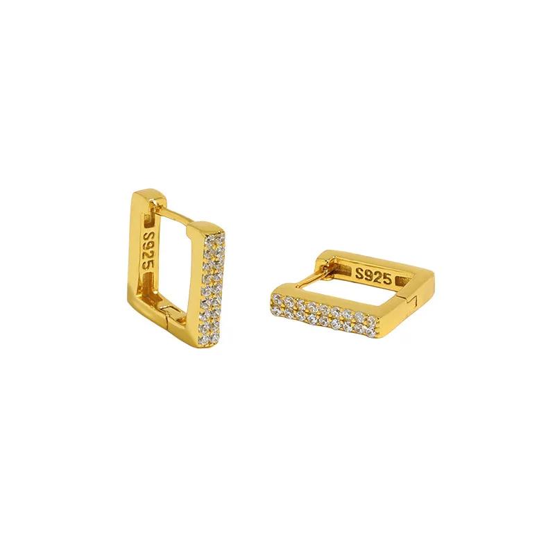 

Simple 925 Sterling Silver Crystal Rectangle Hoop Earrings for Women Wedding Party Jewelry Gift Pendientes Mujer Moda золотий