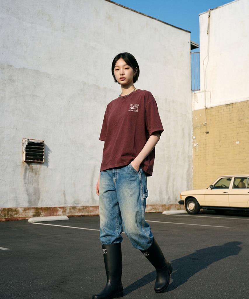 LENGAGEMENT Agir Salt Wash Crop Short Sleeve T-Shirt (Red)
