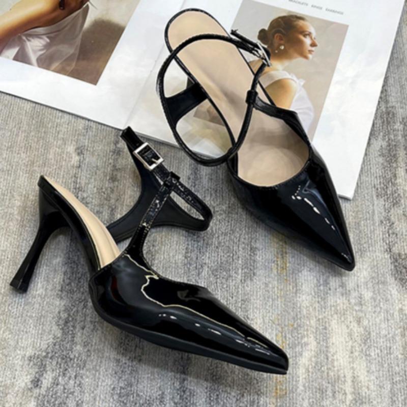 Fashion Women's Fashion Pointed Shallow Mouth Metal Line with Anti-slip Wear-resistant High-heeled Stiletto Overhead Sandals