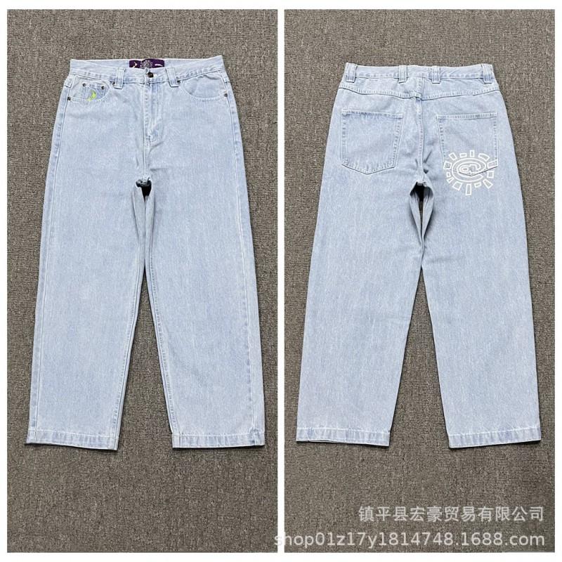Unisex Streetwear Printed Straight Fit Denim Jeans Loose Comfortable Cotton Pants Casual Wear