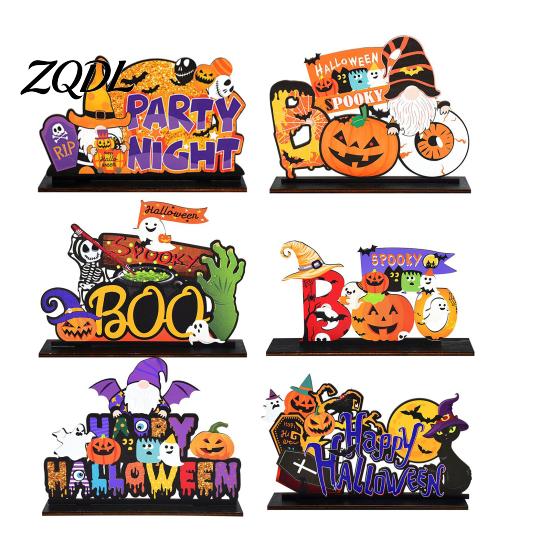 Halloween Party Supplies for Bars Tabletop Decor Signs, Pumpkin Ghost Gnome Wood Centerpiece Blocks, Spooky Goblins Ghosts Table Tiered Tray Ornaments