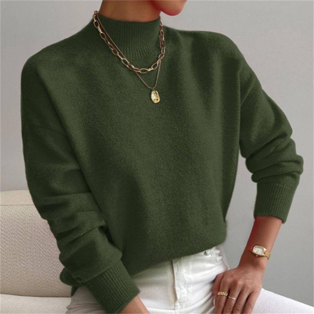 Women's Autumn/Winter Mock Neck Pullover Sweater, Fashion Solid Color Loose Fit Long Sleeve Knit Top S-XL