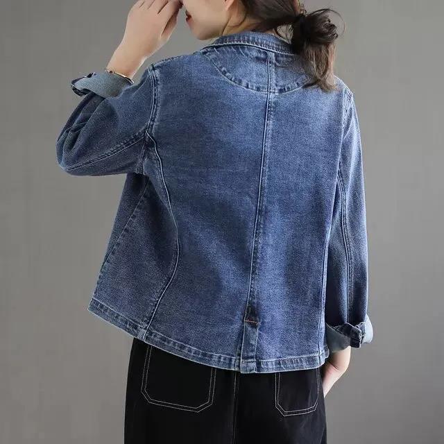 Giacca di Jeans da Donna a Maniche Lunghe per Primavera e Autunno, Monocolore, Giacca con Tasche Temperamentale