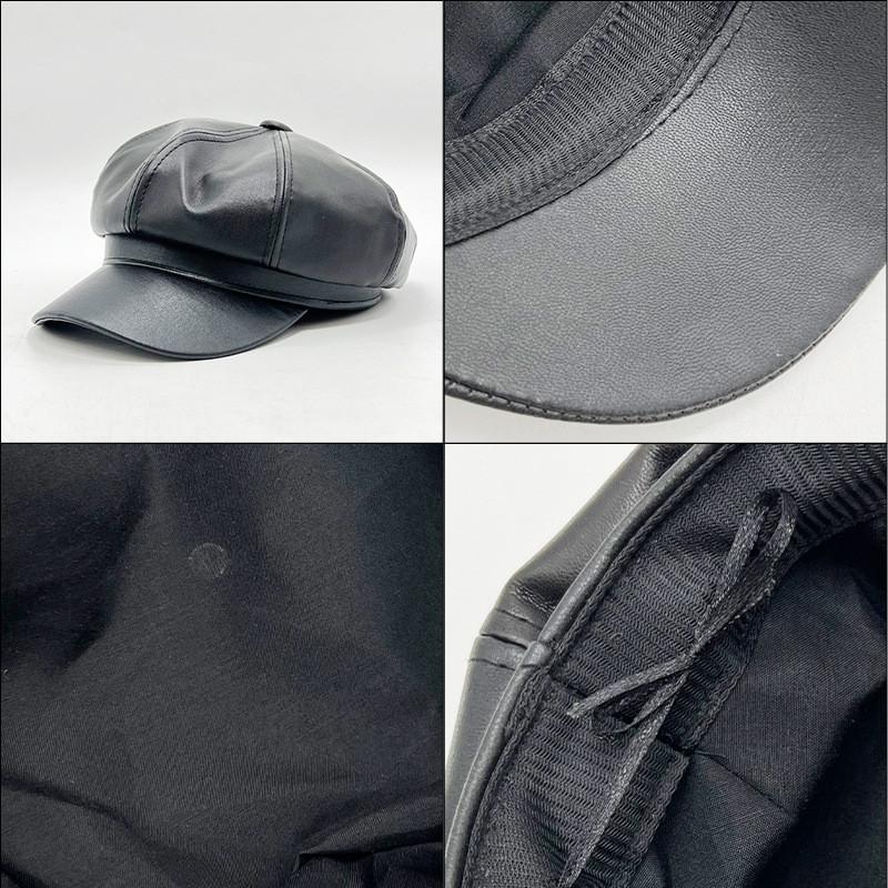 Solid Color Pu Leather Octagonal Beret Outdoor Breathable Hat Protection Sun