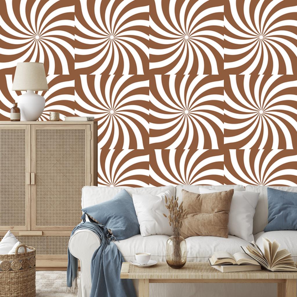 Hippie Background Wallpaper Orange, White and Beige for Living Room and Bedroom 50x1000
