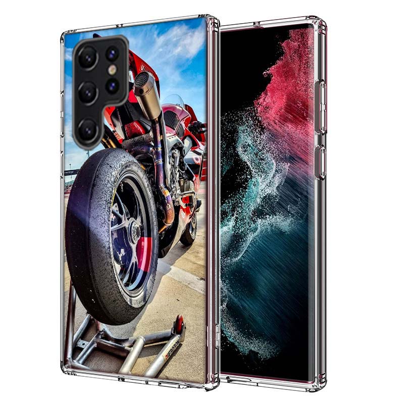 Motorcycle Rear Wheel Exhaust Capa Phone Case For Samsung S26 Ultra S25 Edge Galaxy S23 S21 S20 S24 FE S22 S10 Plus Cover Clear