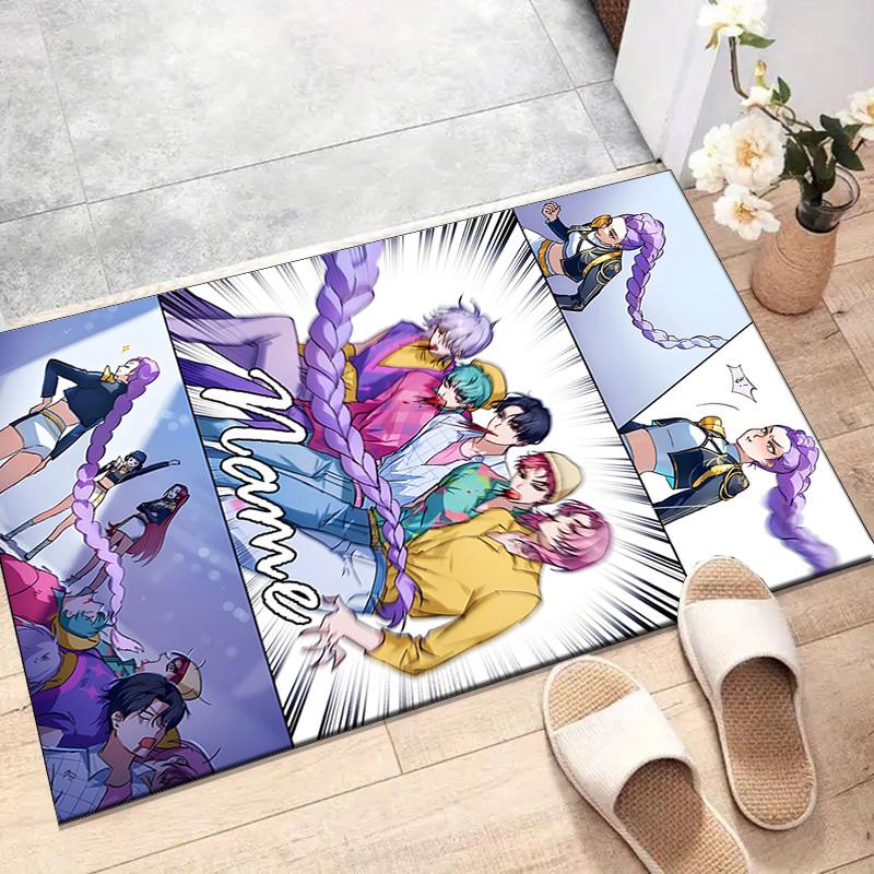 Custom KPop Demon Hunters Mat Personalized Name, Polyester Washable Indoor Entryway Rug, Gift for Christmas, Easter, Thanksgiving Day