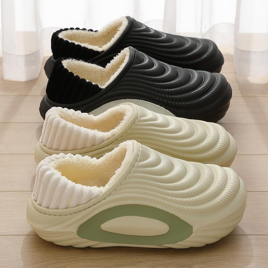 Men's Waterproof Cotton Shoes for Winter Outdoor Wear, Soft Soled Anti Slip Home Furnishings, Plush Warm Bags with Cotton Slippers for Women