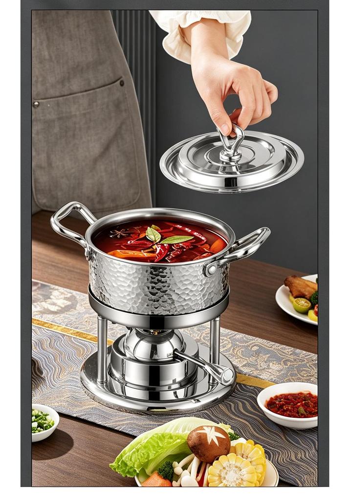 304 Stainless Steel Single-Person Hot Pot with Inflatable Gas Stove for Home, Commercial, and Camping Use