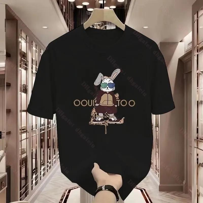 Luxury Collaborative Cartoon Rabbit Print Cotton TShirt Premium Unisex Crew Neck Top with Brand Letter Detail L