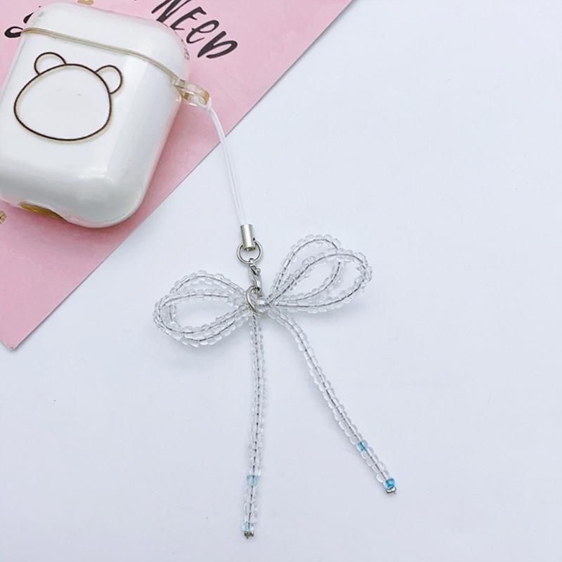 Fashion Glass Beaded Bowknot Phone Charm Straps Y2K Bag Decoration Lanyard Car Keys Hanging Pendants Purse Accessories