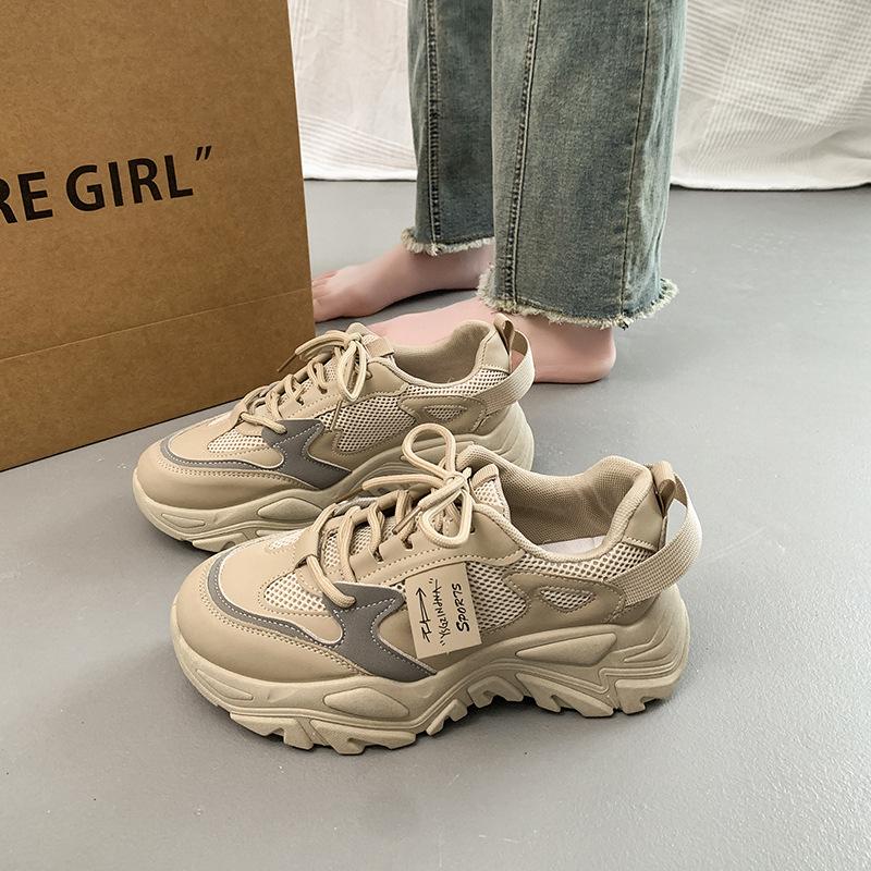 

Папины кроссовки Женские Новые Весенне-летние Дышащая сетка Тонкие Универсальные Толстая подошва Повседневные Серые Спортивные 40