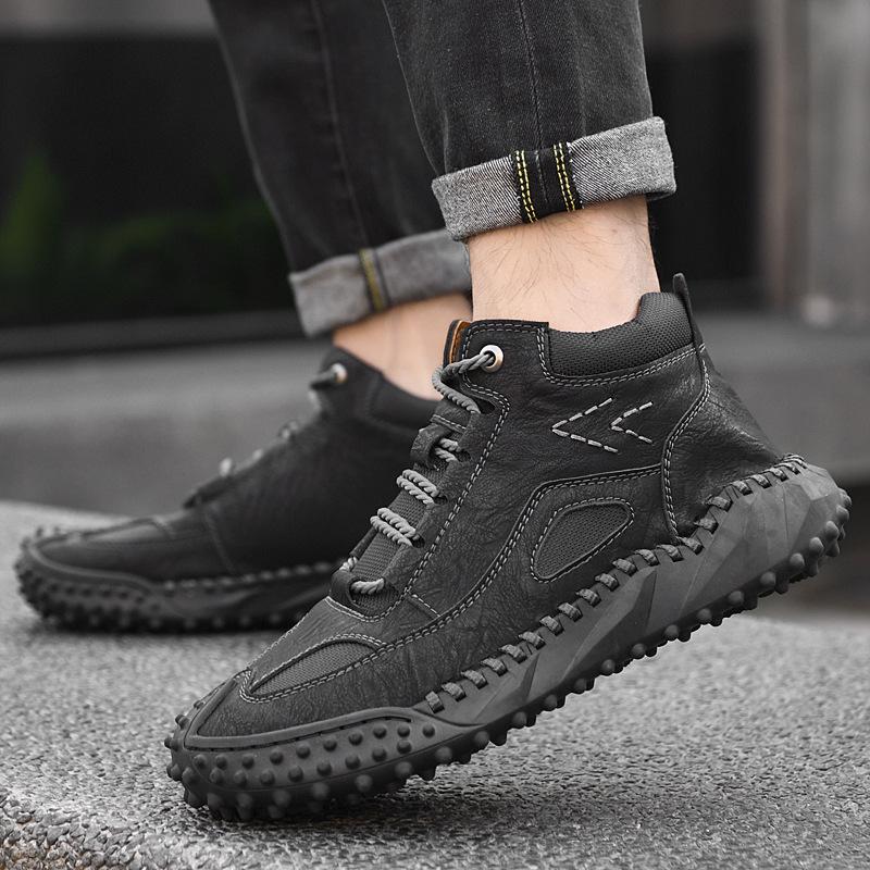 Autumn and Winter New Men's Casual All-Matching Sports Fashion Mid-Top Leather Shoes plus Size Handmade Shoes
