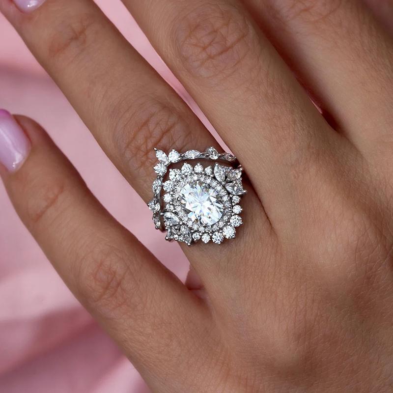 Huitan Luxury Trendy Women Set Rings for Engagement Wedding Brilliant Cubic Zirconia 2Pcs Female Rings Temperament Lady Jewelry