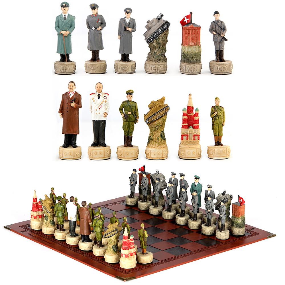 Role Theme Chess Set - Resin Material And Hand-Painted With Embossed Leather Chess Board - 32 Pieces - Ideal Gift Board Game