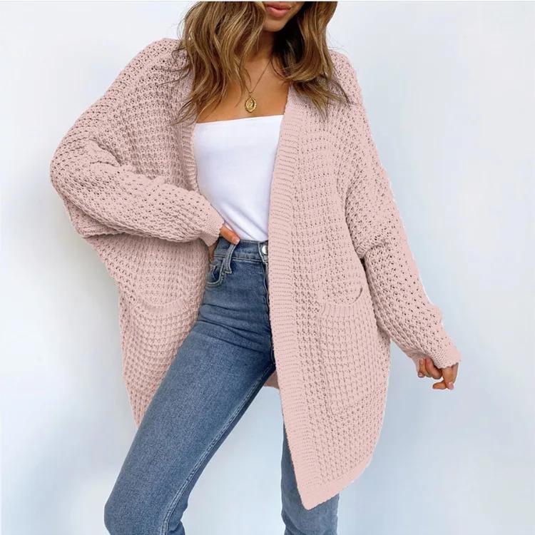 Loose Jumpers Woven Long Sweater Coat Trend Knitted Cardigan Outwear Women Long Sleeve Solid Color Pockets Casual Sweater Coats