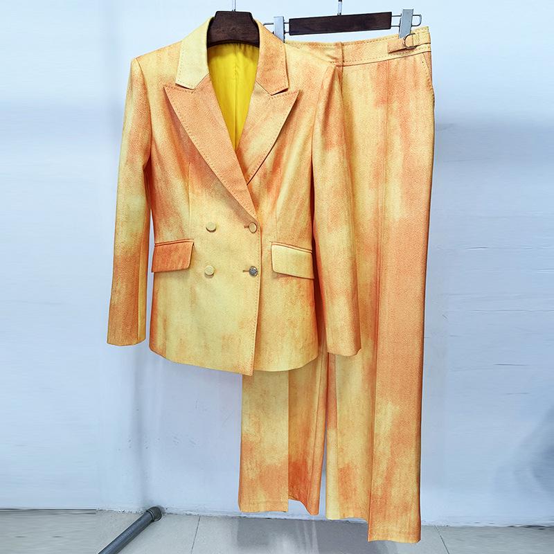 

In Stock: 2026 Spring Celebrity Tie-Dye Double-Breasted Suit Set M оранжевый