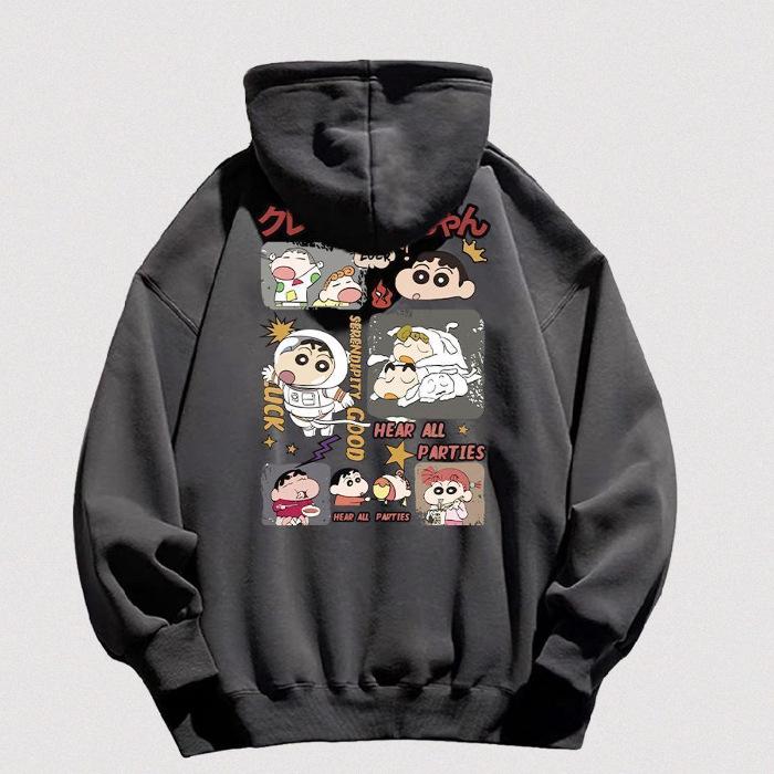 Korean version of cartoon crayon small hooded sweater women's autumn and winter models popular simple and loose trendy brand velvet jacket