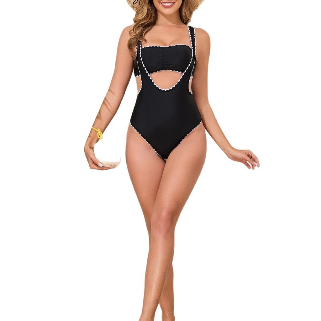 Fashion Black Two Piece Triangle Bikini Set Sexy Backless Swimsuit For Beach Vacation