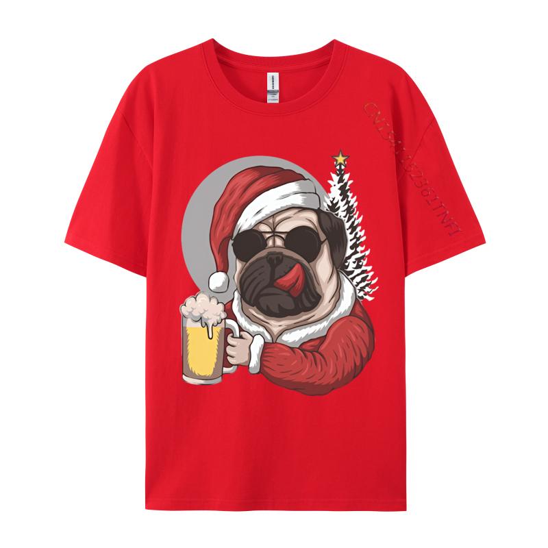 2024 New Mens T Shirt Pug Dog Wearing Santas Costume TShirt Black Tights Fitness For Male Free Shippping Clothes