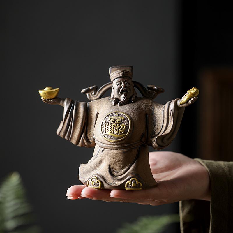 Ceramics God of Fortune Sculptures and Figurines High Quality Home Living Room Office Wealth Luck Feng Shui Decor Statue
