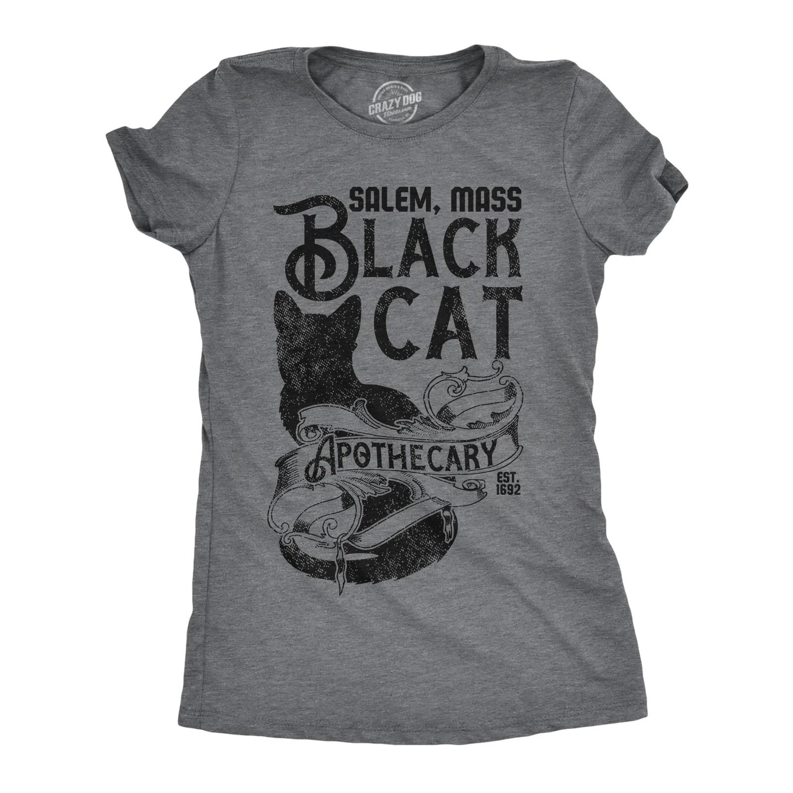 Womens Funny T Shirts Black Cat Apothecary Sarcastic Halloween Kitten Graphic XS
