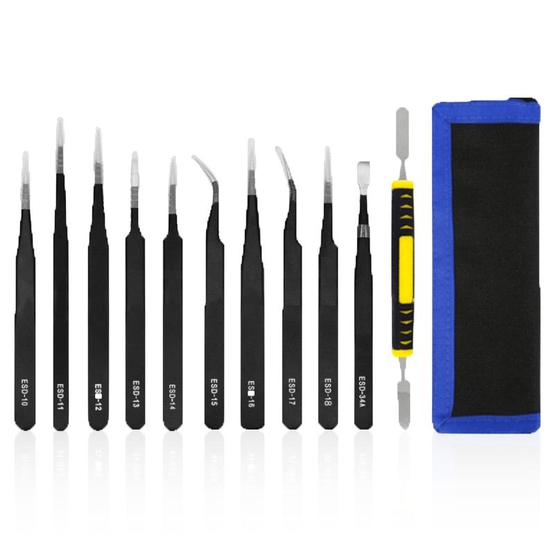 Stainless Steel Precision Antistatic Electrostatic Tweezers Set Maintenance Tools Professional Electronic Tweezers SIKEZHAN Tool