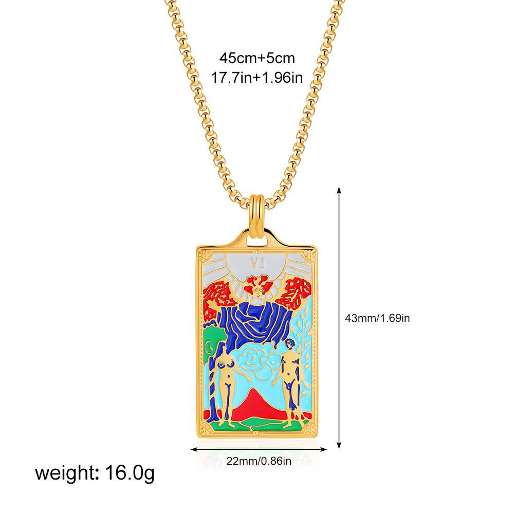 New Design Colorful Enamel Tarot Cards Pendant Necklaces 18K Gold Plated Sun Star Moon Box Chain Choker Jewelry for Women