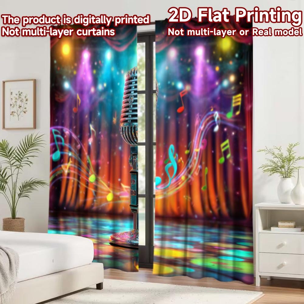 2D flat printing 2pcs Curtain Window Treatment Curtains Musical Night Spotlight Digital Printed Polyester Drapes Festive Holiday