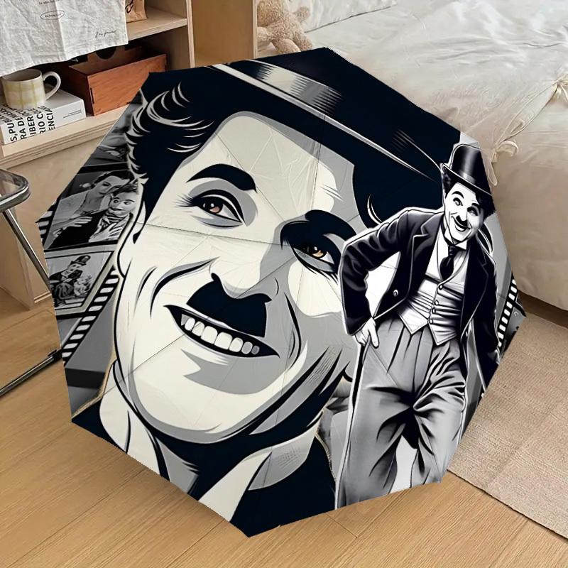 

1pc Charlie Chaplin Filmstrip Automatic Folding Umbrella, Portable Collapsible Design, Casual Outdoor Accessory, 056