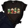 Cotton100% Women Holiday Christmas T‑Shirt, Elf Coffee Cup Print Graphic Casual Short Sleeve O‑Neck Ladies Party Daily Tees Tops