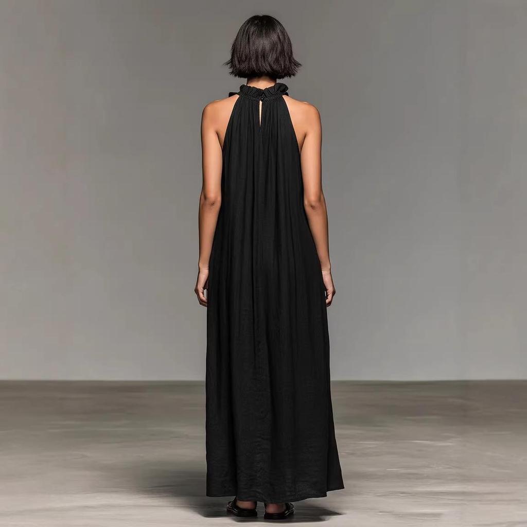 European Resort Ruffle Halter Sleeveless Long Summer Dress - Women's Slimming Style