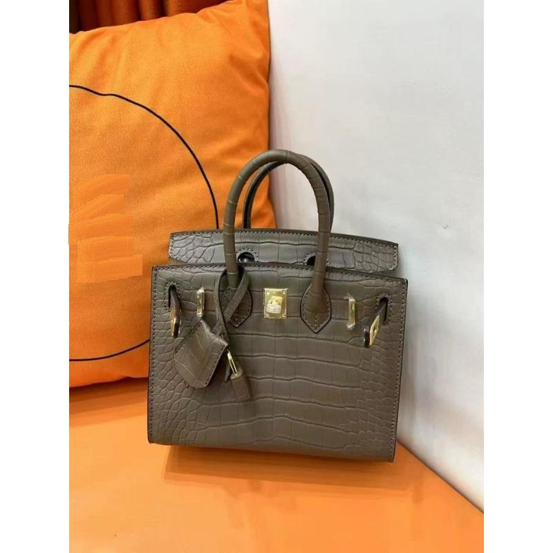 2025 New Genuine Leather Women's Bag Foggy Crocodile Skin Wax Thread Platinum Bag Handheld Women's Bag Cross Border