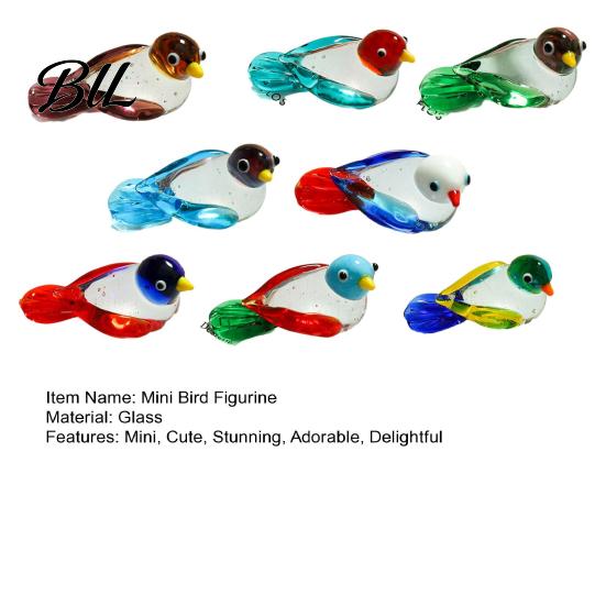 Miniature Bird Sculpture Hand Blown Glass Figurine Mini Decorative Animal Statue Desktop Decor Collectible Ornament for Home Office Table