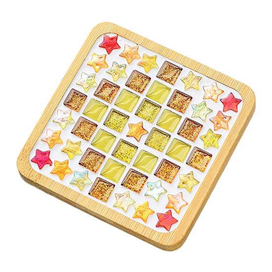 DIY Glass Mosaic Tile Coaster Set Mixed Color Mosaic Kit with Wooden Coaster Kids Adults Handmade Mosaic Crafts Coaster with Accessories