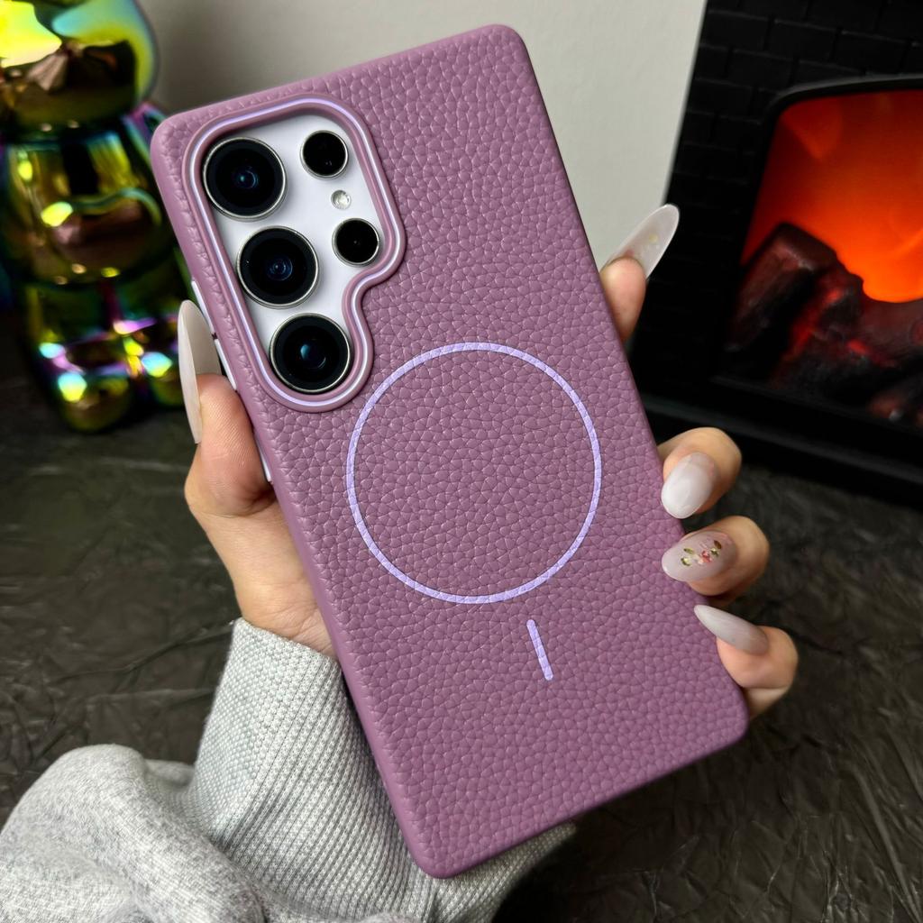 Lychee Pattern Suitable for Samsung S25 Ultra Simple Soft Shell Magnetic Suction Phone Case Samsung S25 Skin Sensing S24 Anti Slip Shell