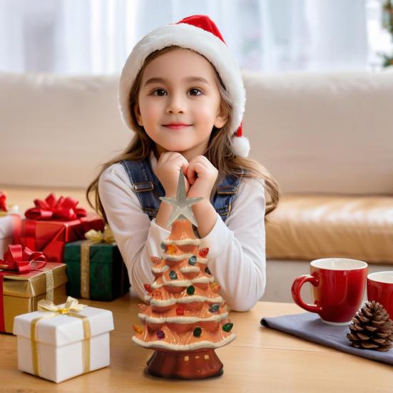 Yousheng 7 Inch Tabletop Christmas Tree LED Light Up Mini Resin Christmas Tree Figurine with Star Tree Topper for Holiday Party Home Decor