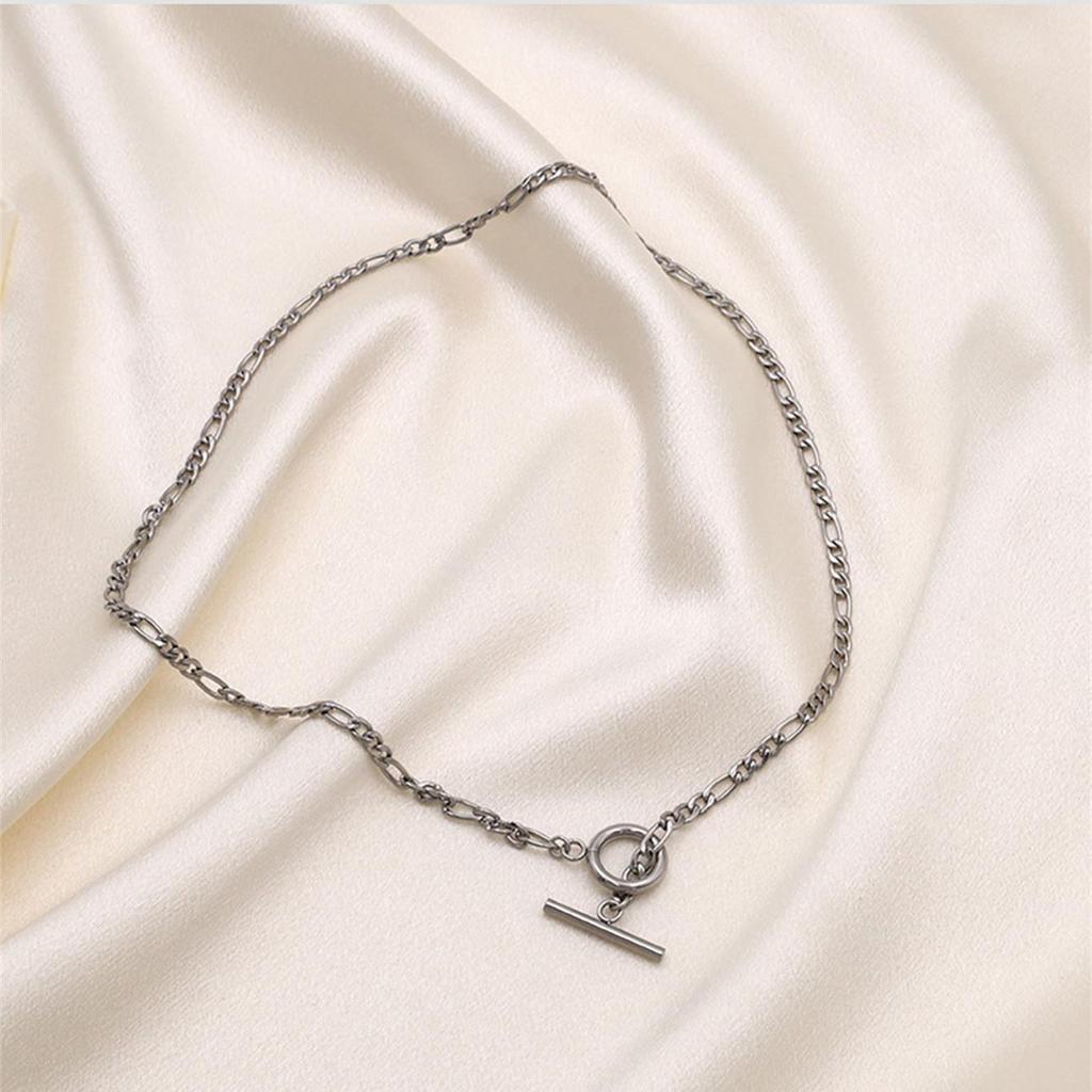 18K Gold Titanium Steel Figaro Chain Choker Necklace for Women