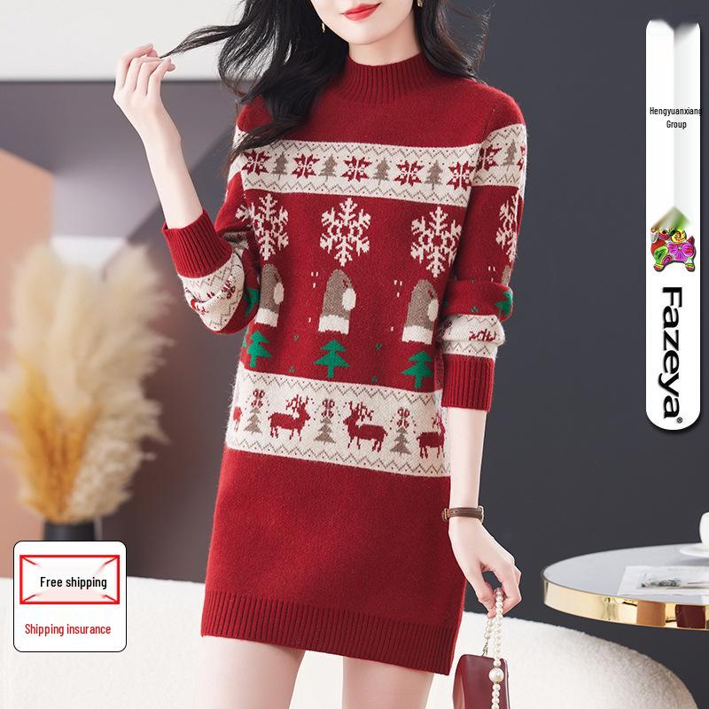 

Шикарный и Потрясающий Женский Рождественский Свитер - Новая Осенне-Зимняя Мода, Хит Продаж Вязаная Базовая Рубашка Extra Large (115) красный