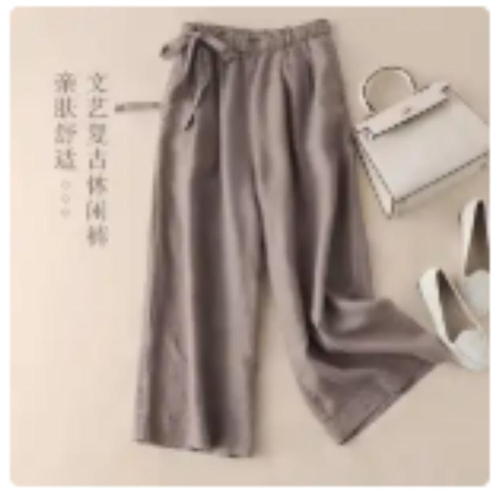 Cotton and Linen Wide-leg Nine-point Summer Women's Loose and Thin High Waist Straight-leg Casual Pants