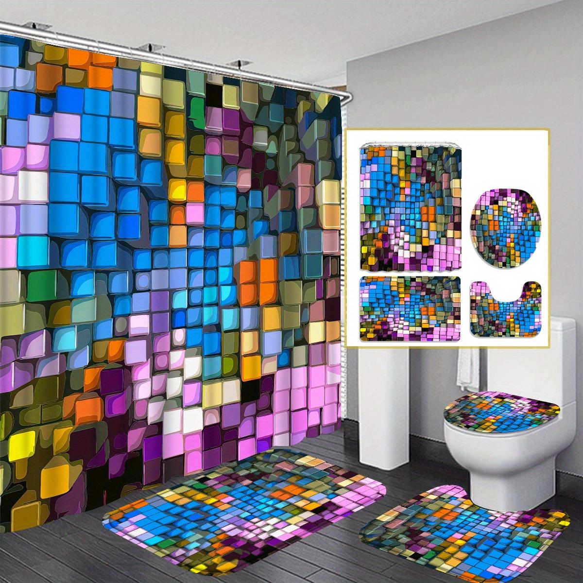 

Color check Decorative Shower Curtain Bathroom Set - Machine Washable, with 12 Hooks, including Toilet Seat Cover and Bathtub Ma 90x180cm