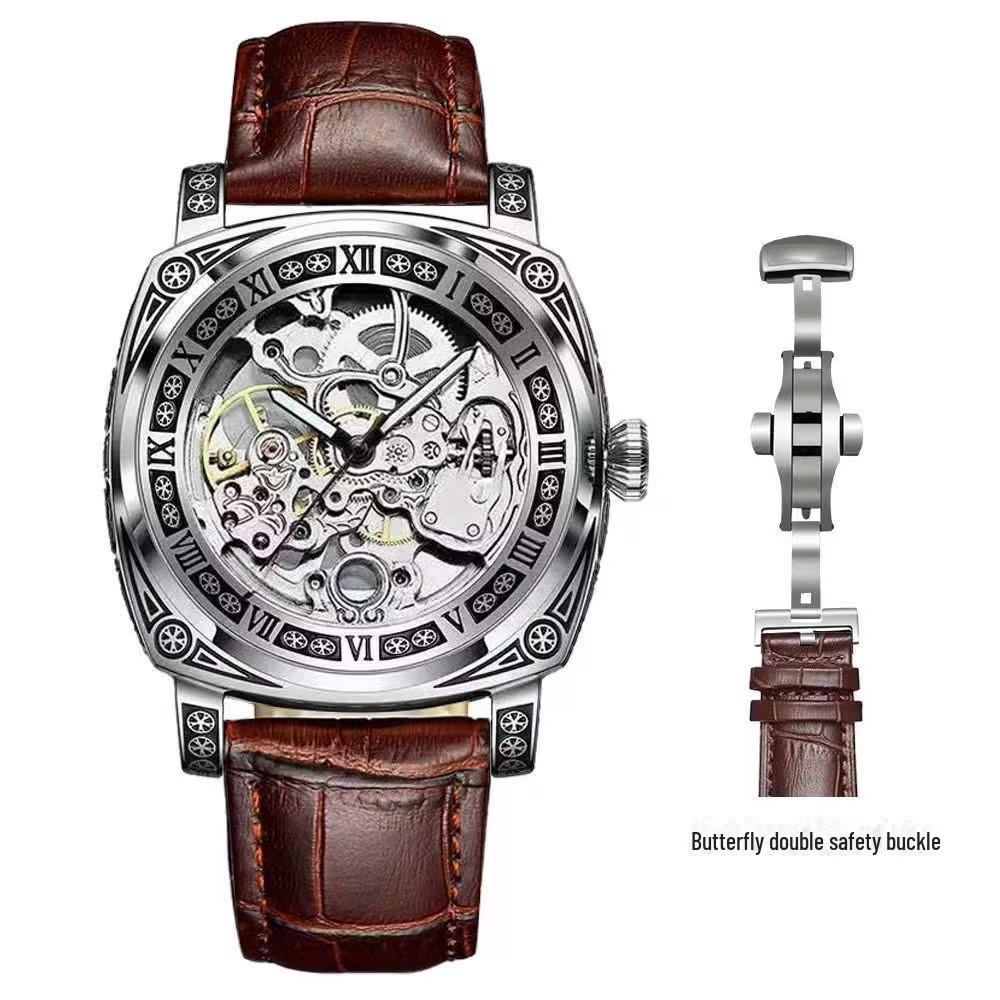 Duke of Lorraine 8837 Herren-Punk-Armbanduhr aus Edelstahl mit Automatikwerk